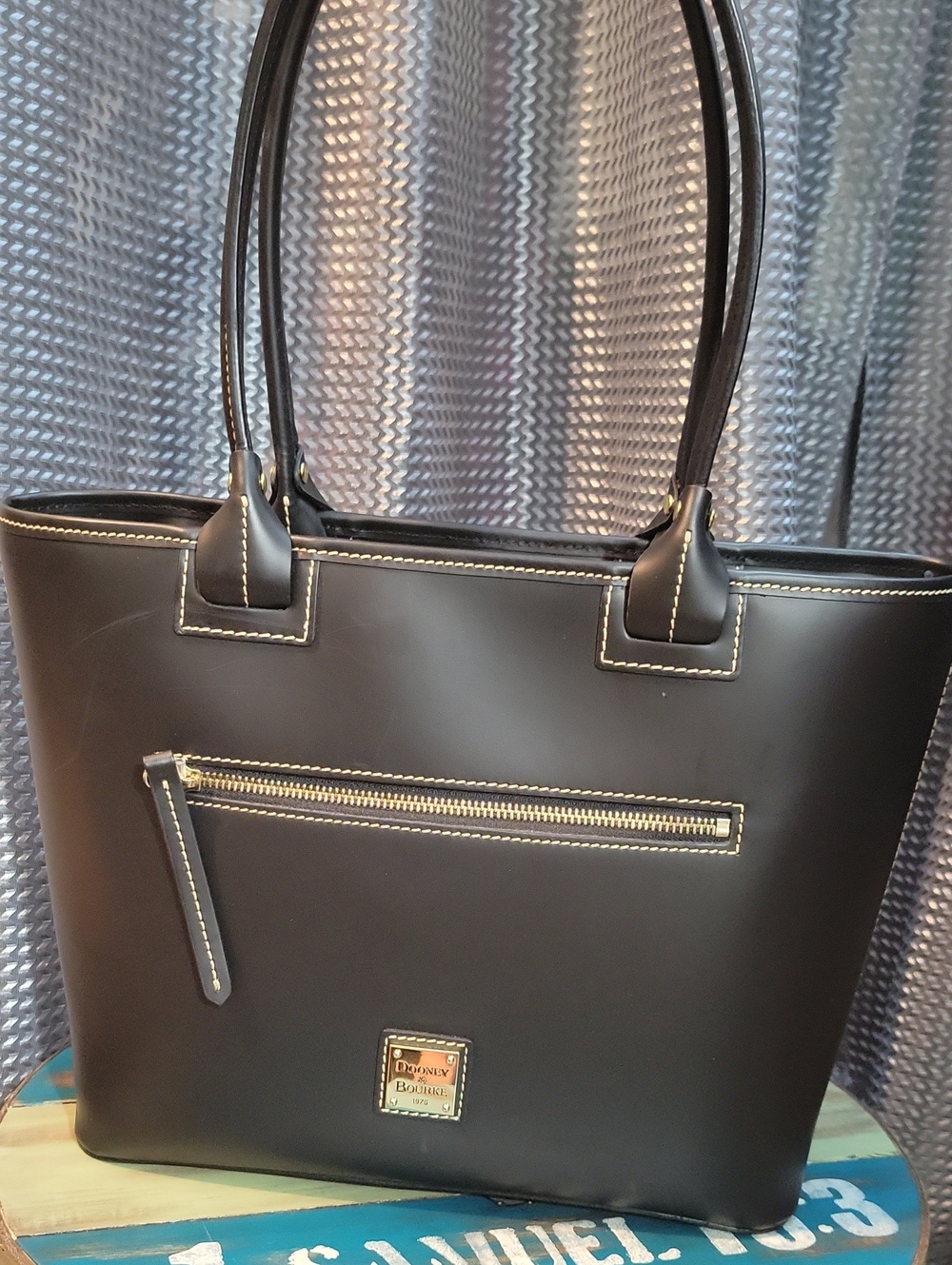 Dooney & Bourke Black Leather Tote with Gold Hardware